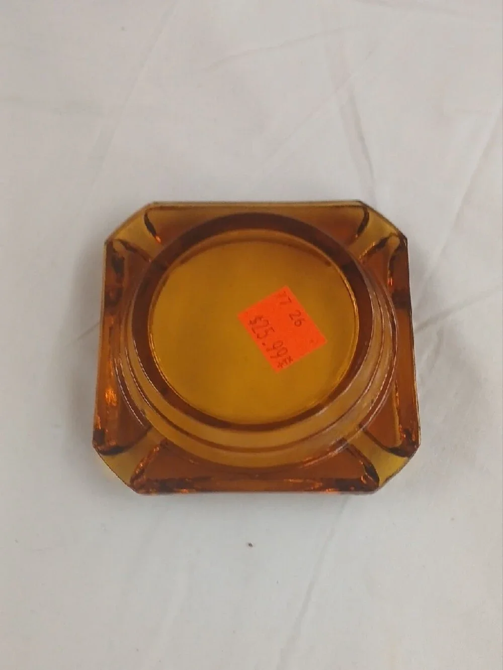 Amber Glass Square Ashtray - Brown Glass Accent